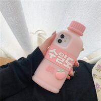 Śliczne różowe etui na iPhone'a z butelką napoju Śliczne kawaii