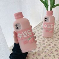 Simpatica custodia per iPhone con bottiglia di bevanda rosa Kawaii carino