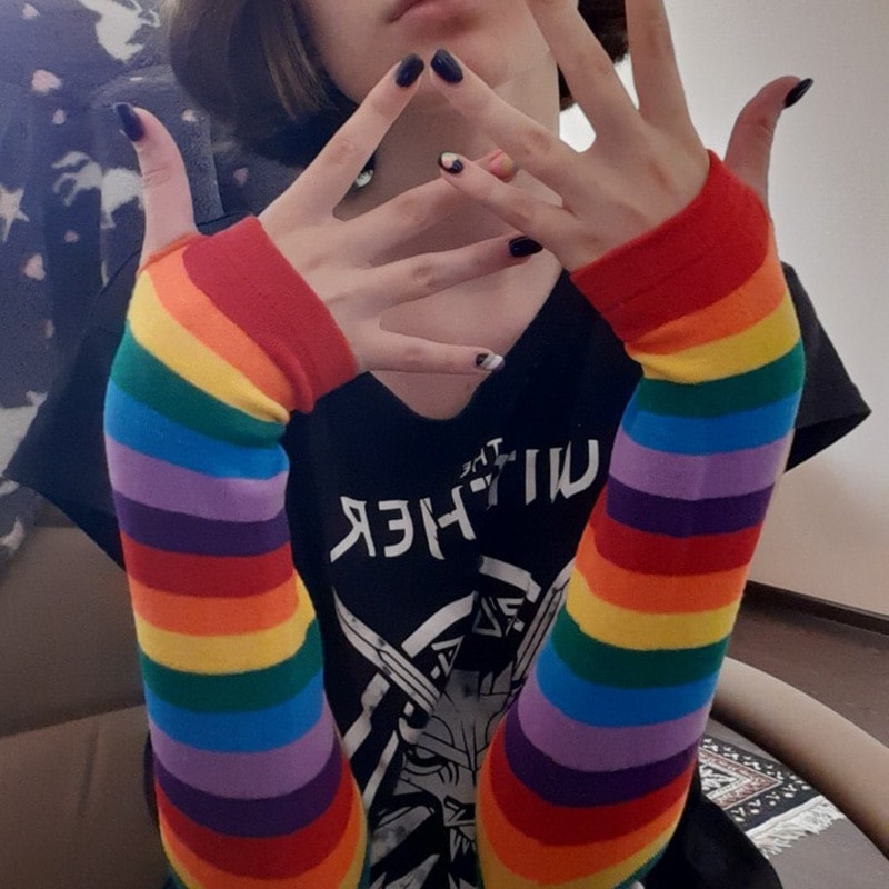 Rainbow Striped Knitting Gloves