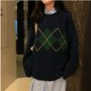 Korean Loose Geometric Pattern Sweaters College Style kawaii