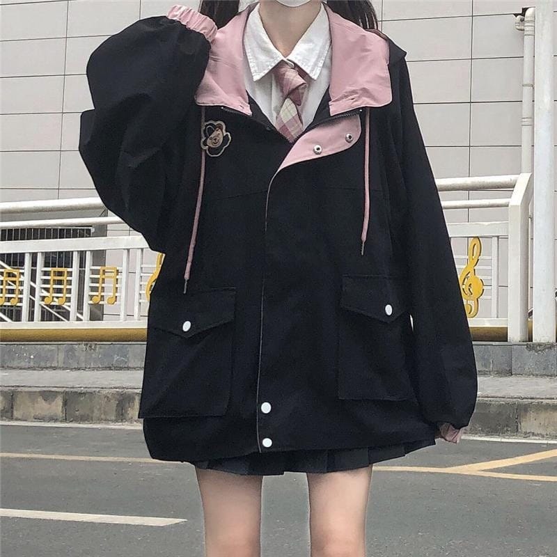 Korean Cute Black Pink Jacket
