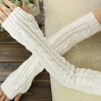 Modne długie białe rękawiczki z dzianiny Modny kawaii