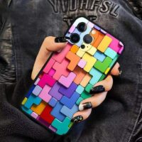 Custodia per iPhone a blocchi colorati 3D Blocco colorato kawaii