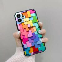 Capa para iPhone em bloco colorido 3D Bloco colorido kawaii