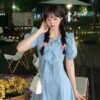 Kawaii Sweet Puff Sleeve Blue Short Dresses Preppy Style kawaii