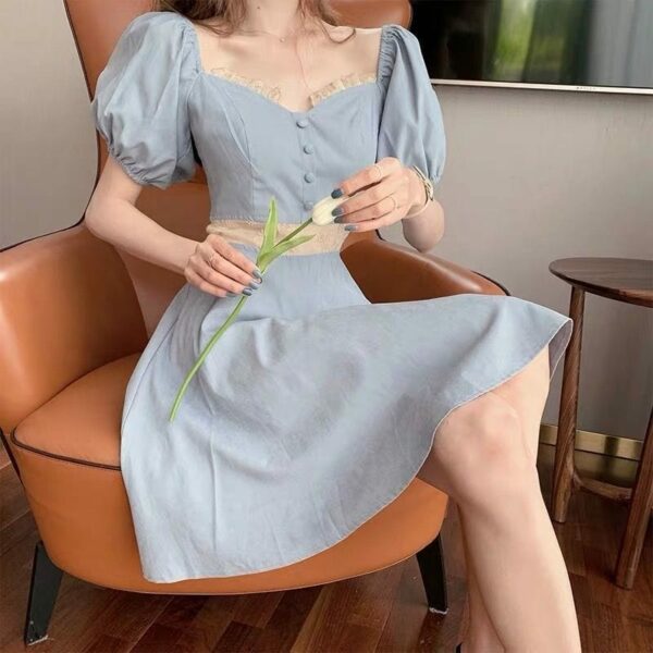 Vintage Elegant Puff Sleeve Short Dress Puff Sleeve kawaii