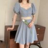 Vintage Elegant Puff Sleeve Short Dress Puff Sleeve kawaii
