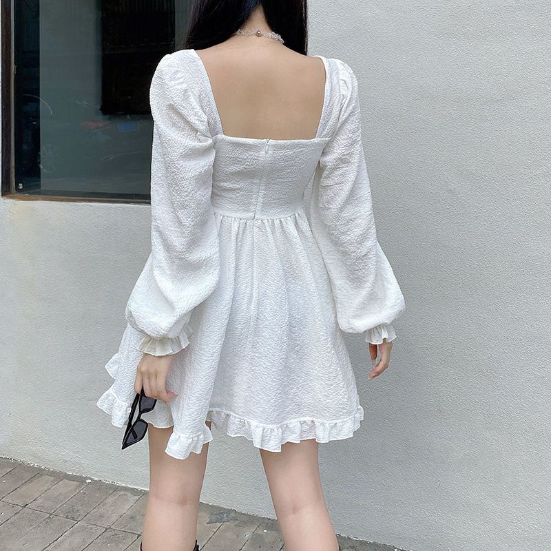 Vintage Puff Sleeve White Mini Dress
