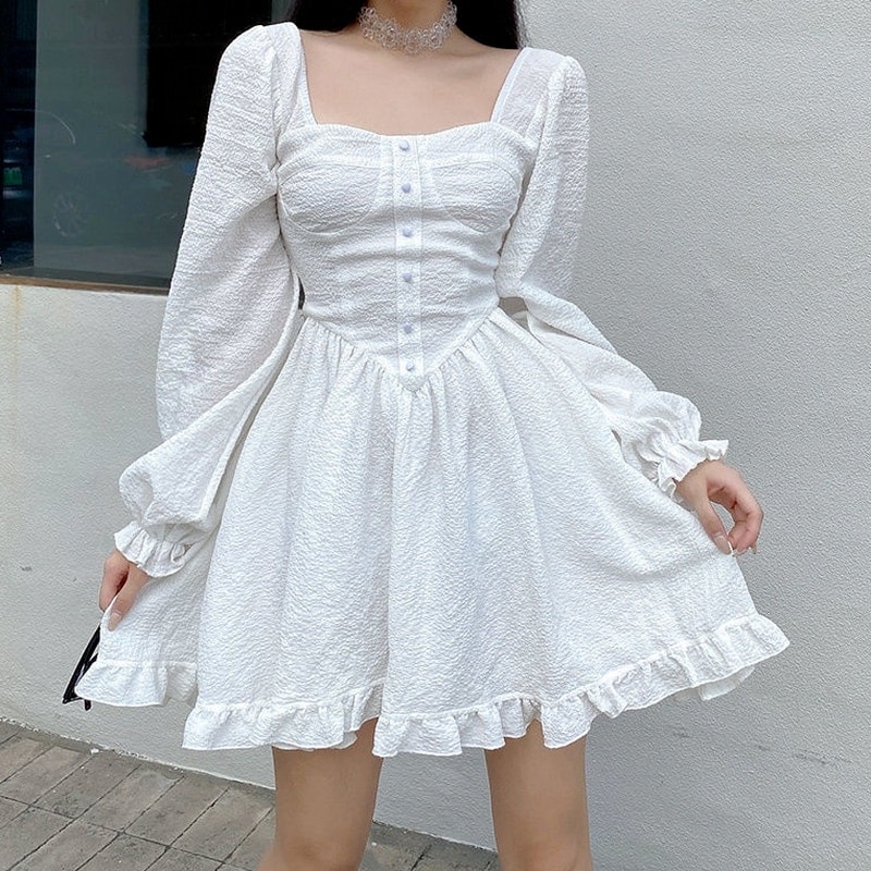 Vintage Puff Sleeve White Mini Dress