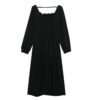 French Vintage Black Ruched Dress Elegant kawaii