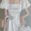 Vintage French White Puff Sleeve Long Dress Long Dress kawaii