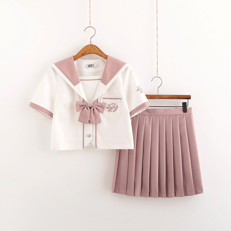 Japanese Pink Sailor Uniforms Pleated Skirt Sets