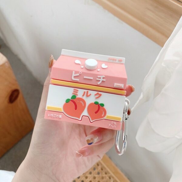 Cute Peach Milk Bottle Airpods Case Milk Bottle kawaii