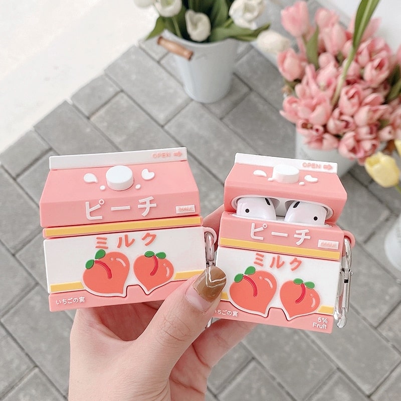 Cute Peach Milk Bottle Airpods Case