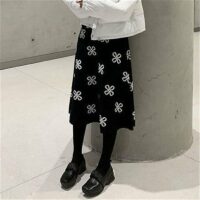 Faldas midi de punto con estampado floral de trébol Trébol floral kawaii