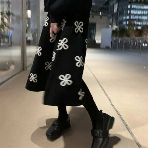 Clover Floral Knitted Midi Skirts Clover Floral kawaii