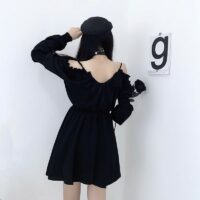 Gotische off-shoulder sexy jurk met lange mouwen Zwarte kawaii