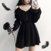 Gothic Off Shoulder Sexy Long Sleeve Dress Black kawaii