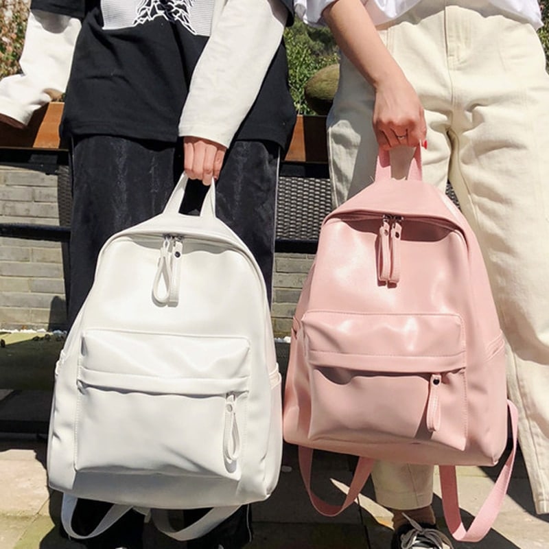 Kawaii Preppy Style Leather Backpack
