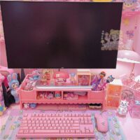 Kawaii Pink Laptop Holz Regal Schreibtisch Organizer Halterung kawaii