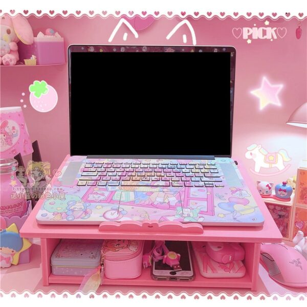 Kawaii Pink Laptop Wood Shelf Desk Organiser Bracket kawaii