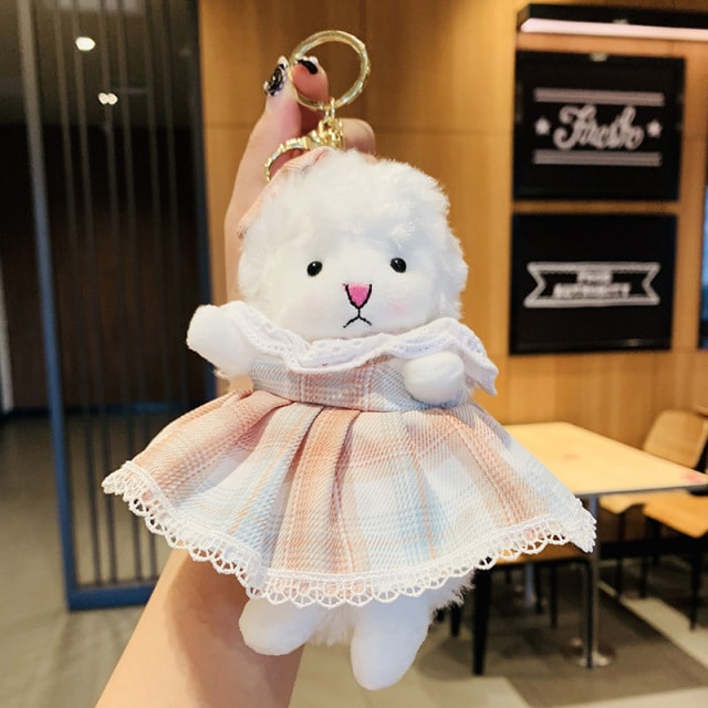 Cute Llama In Dress Plush Keychain