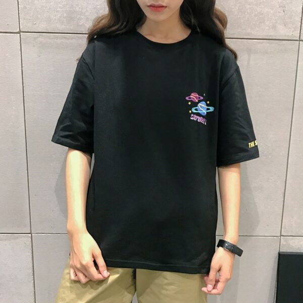 Halajuku Loose Planet Printed T-shirts Cotton kawaii