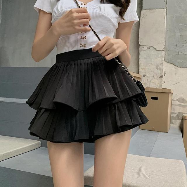 Solid High Waist Pleated Skirts