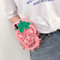 귀여운 액체 딸기 아이폰 케이스 실리콘 카와이