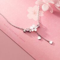 Süße Sakura-Silberhalskette Halskette kawaii