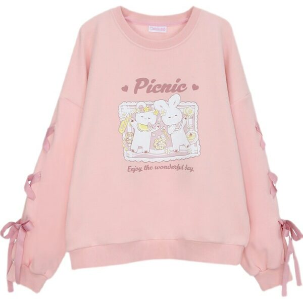 Pink Bunny Picnic Oversize Sweatshirt bunny kawaii