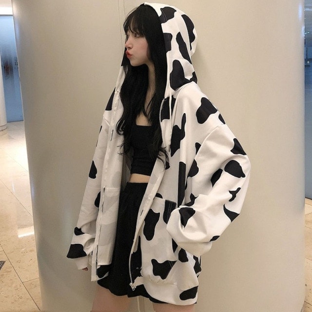 Kawaii Fashion Milk Cow Printed Hoodies