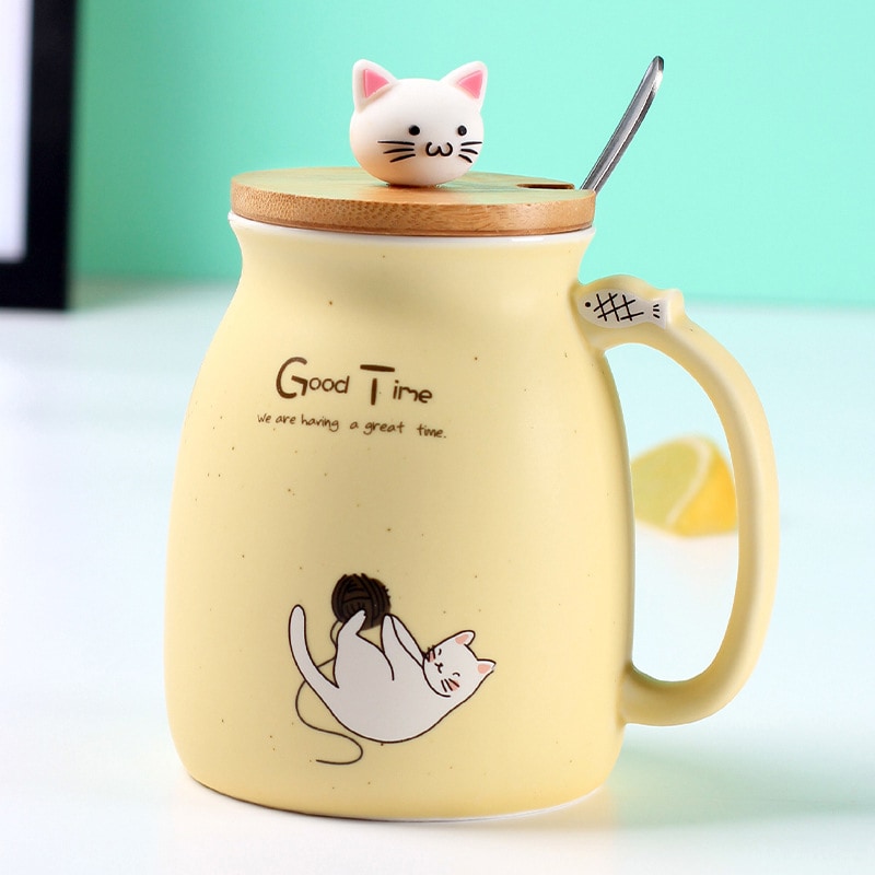Kawaii Cat Heat-resistant with Cover & Spoon Mug