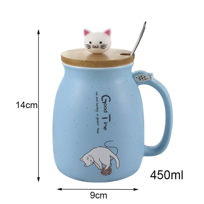 Kawaii Cat Heat-resistant with Cover & Spoon Mug