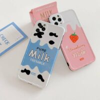 Capa para iPhone com leite e bebida de morango fofo frutas kawaii