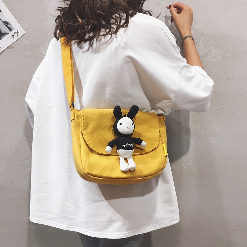 Cute Cartoon Rabbit Canvas Messenger Bag