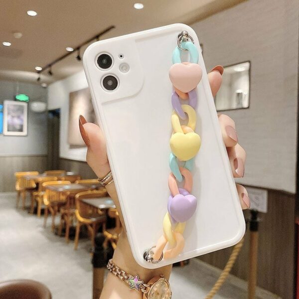 Fashion Rainbow Heart Wrist Chain iPhone Case Heart kawaii