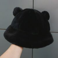 Sombrero de pescador con orejas de peluche esponjosas Orejas de oso kawaii