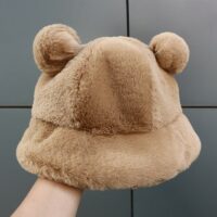 Sombrero de pescador con orejas de peluche esponjosas Orejas de oso kawaii