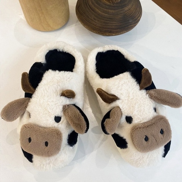 Kawaii Milky Cow Fluffy Slippers