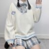 Japanese White V-neck School Uniform Sweater Japanese kawaii