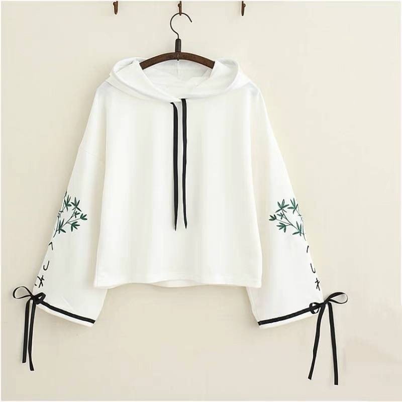 Japanese Bamboo Embroidery Bowknot Sleeves Hoodie