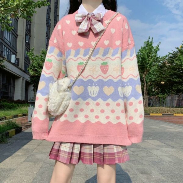 Kawaii Vintage Pink Strawberry Sweater Japanese kawaii