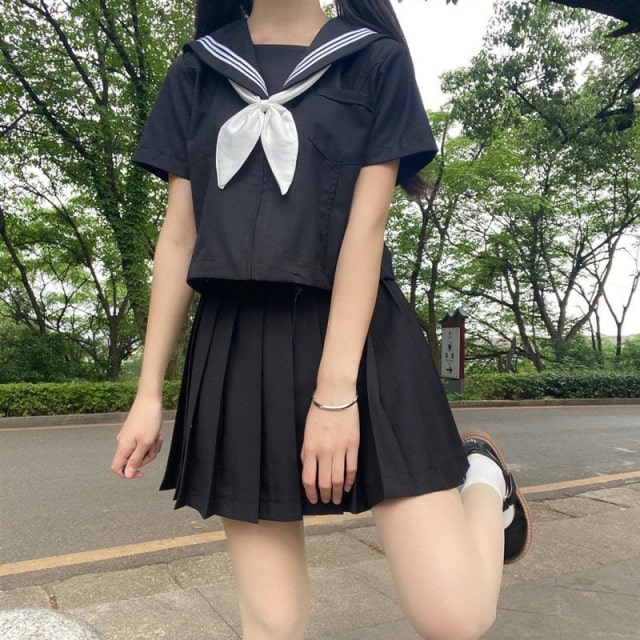 Japanese Black Suit Sailor Blouse Pleated Skirt Set