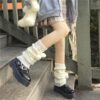 Women’s Sweet Pure Color Knitted Leg Warmers With Balls Knitted kawaii