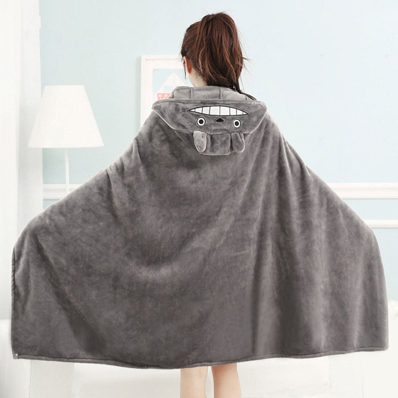 Kawaii Gray Anime Totoro Hooded Blanket