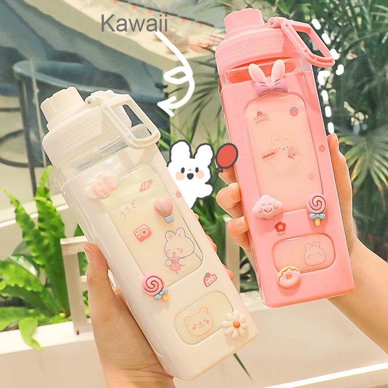 Kawaii Bear Water Bottle With Straw 