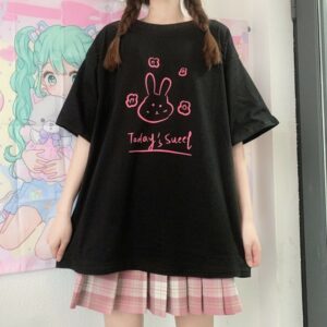 Cute Rabbit Printed Loose T-shirts E Girl kawaii