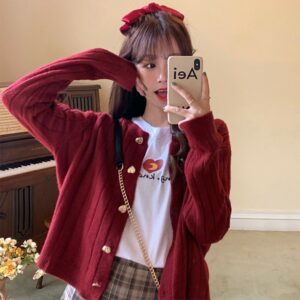 Kawaii Red wine Heart Sweaters Cute kawaii