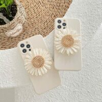 Custodia per iPhone con fiore margherita intrecciata bianca Margherita kawaii